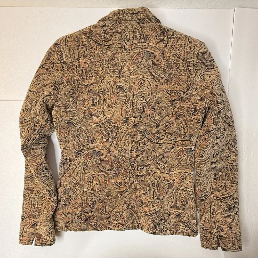Vintage KENAR Jaquard Blazer Women Size 4 Textured‎ Gold Paisley Boho Chic Art